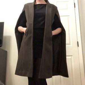 Olive green cape with front closure and belt